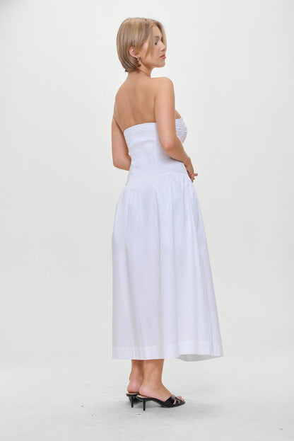 Horizon Strapless Collared Midi Dress - White | Frankies Bikinis