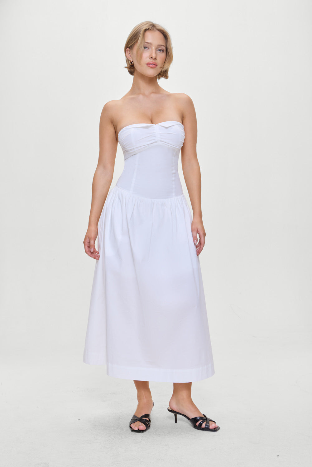 Horizon Strapless Collared Midi Dress - White | Frankies Bikinis