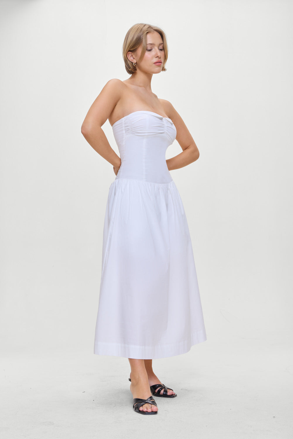 Horizon Strapless Collared Midi Dress - White | Frankies Bikinis