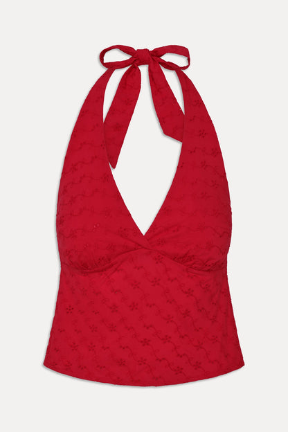 Cora Eyelet Halter Top - Red Rose | Frankies Bikinis