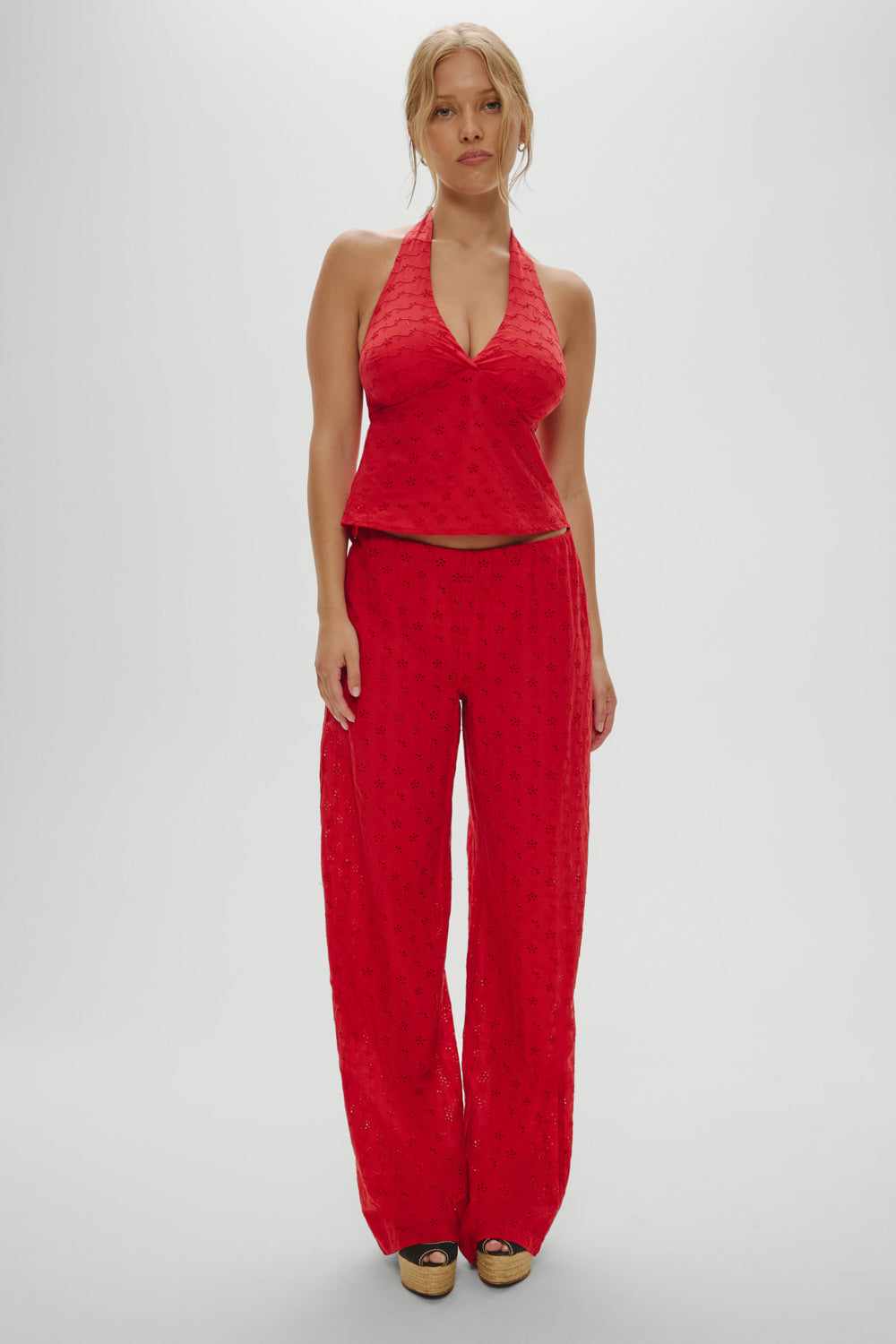 Cora Eyelet Halter Top - Red Rose | Frankies Bikinis