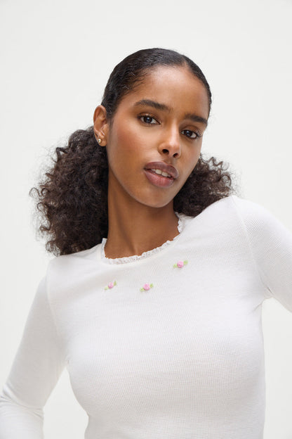 Eve Waffle Long Sleeve Shirt - White | Frankies Bikinis