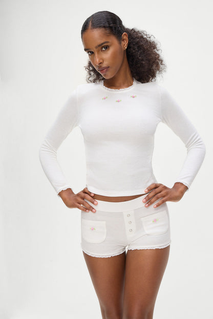 Eve Waffle Long Sleeve Shirt - White | Frankies Bikinis