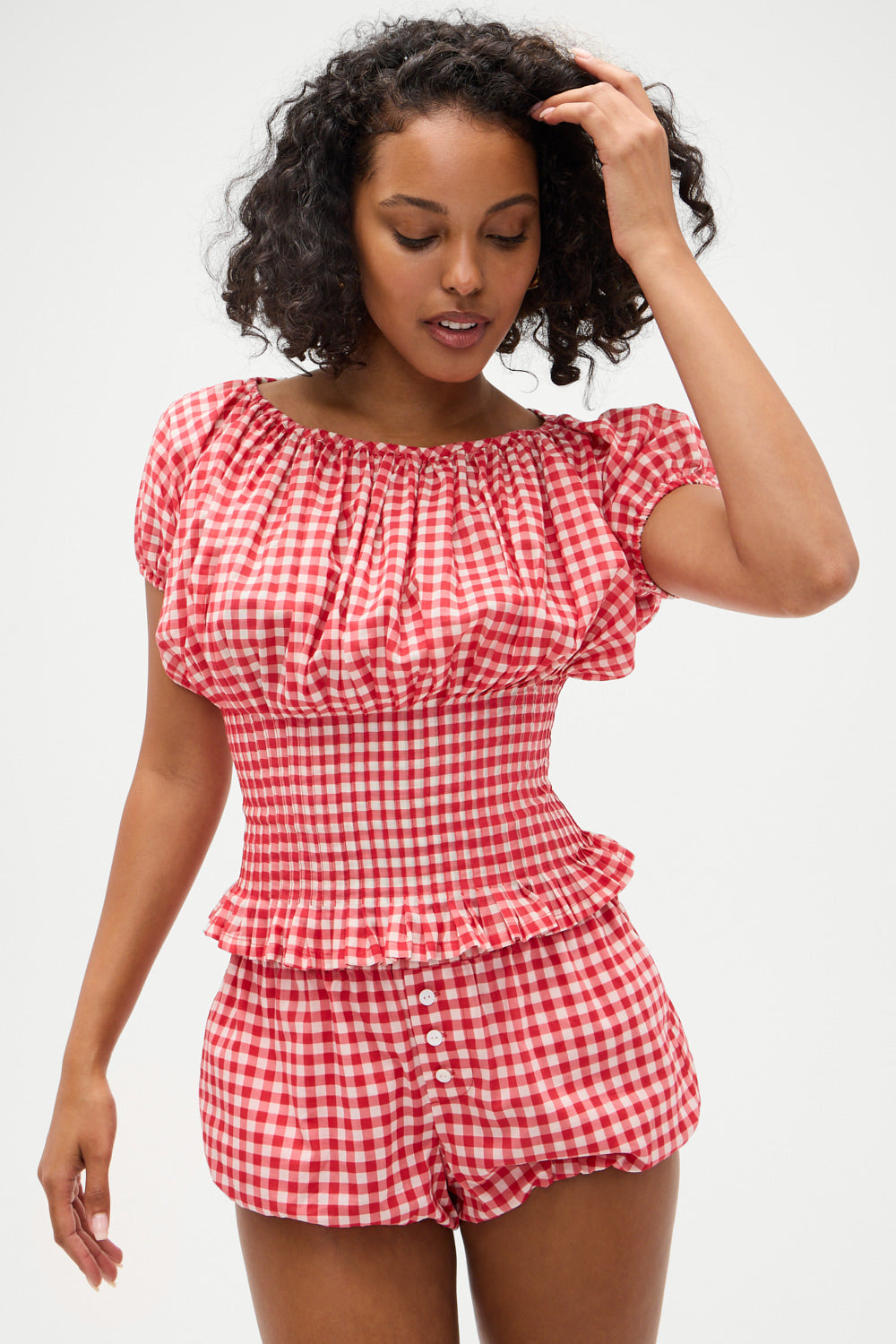 Cider Gingham Blouse - Cherry Gingham | Frankies Bikinis
