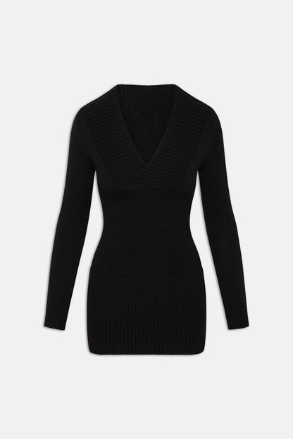 Jade Long Sleeve Knit Mini Dress - Black | Frankies Bikinis