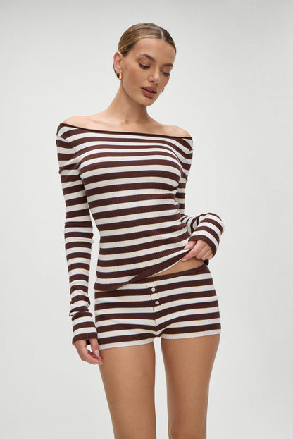 Bradley Knit Booty Shorts - Brown Sugar Stripe | Frankies Bikinis
