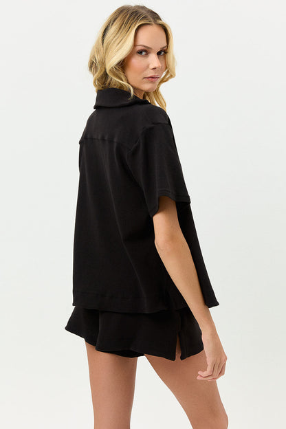 Coco Terry Button Up Shirt - Black | Frankies Bikinis