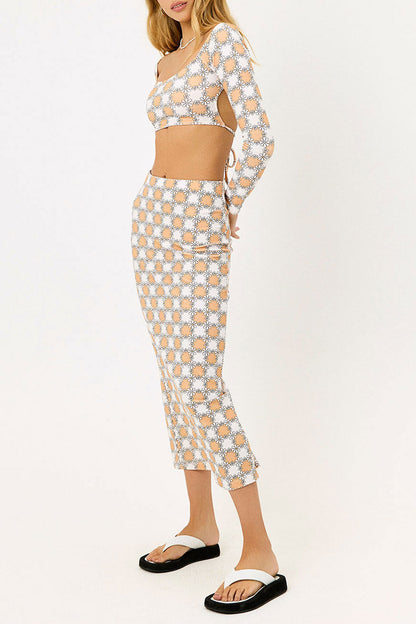 Piper Terry Long Sleeve Crop Top - Nude Daisy | Frankies Bikinis