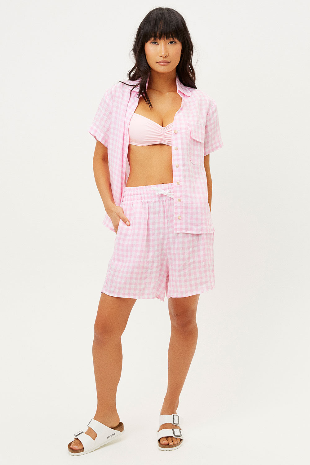 Lou Button Up Top - Pink Picnic | Frankies Bikinis