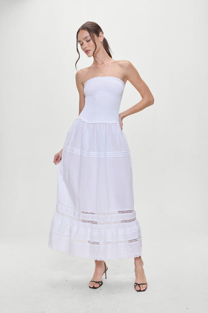 Empress Strapless Smocked Maxi Dress - White | Frankies Bikinis