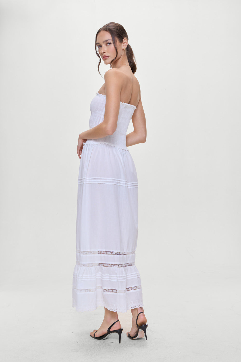 Empress Strapless Smocked Maxi Dress - White | Frankies Bikinis