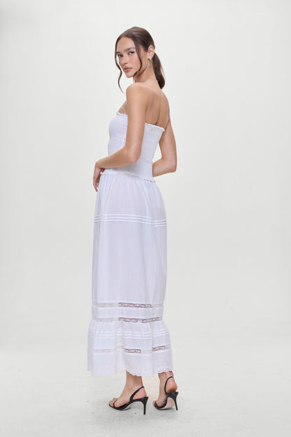 Empress Strapless Smocked Maxi Dress - White | Frankies Bikinis