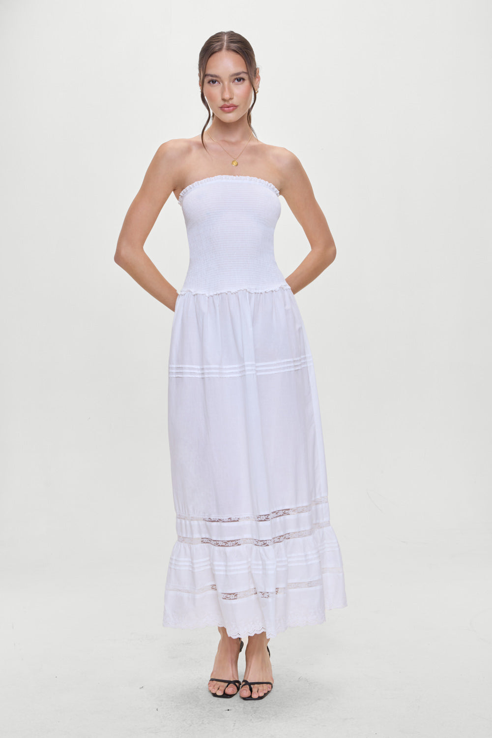 Empress Strapless Smocked Maxi Dress - White | Frankies Bikinis