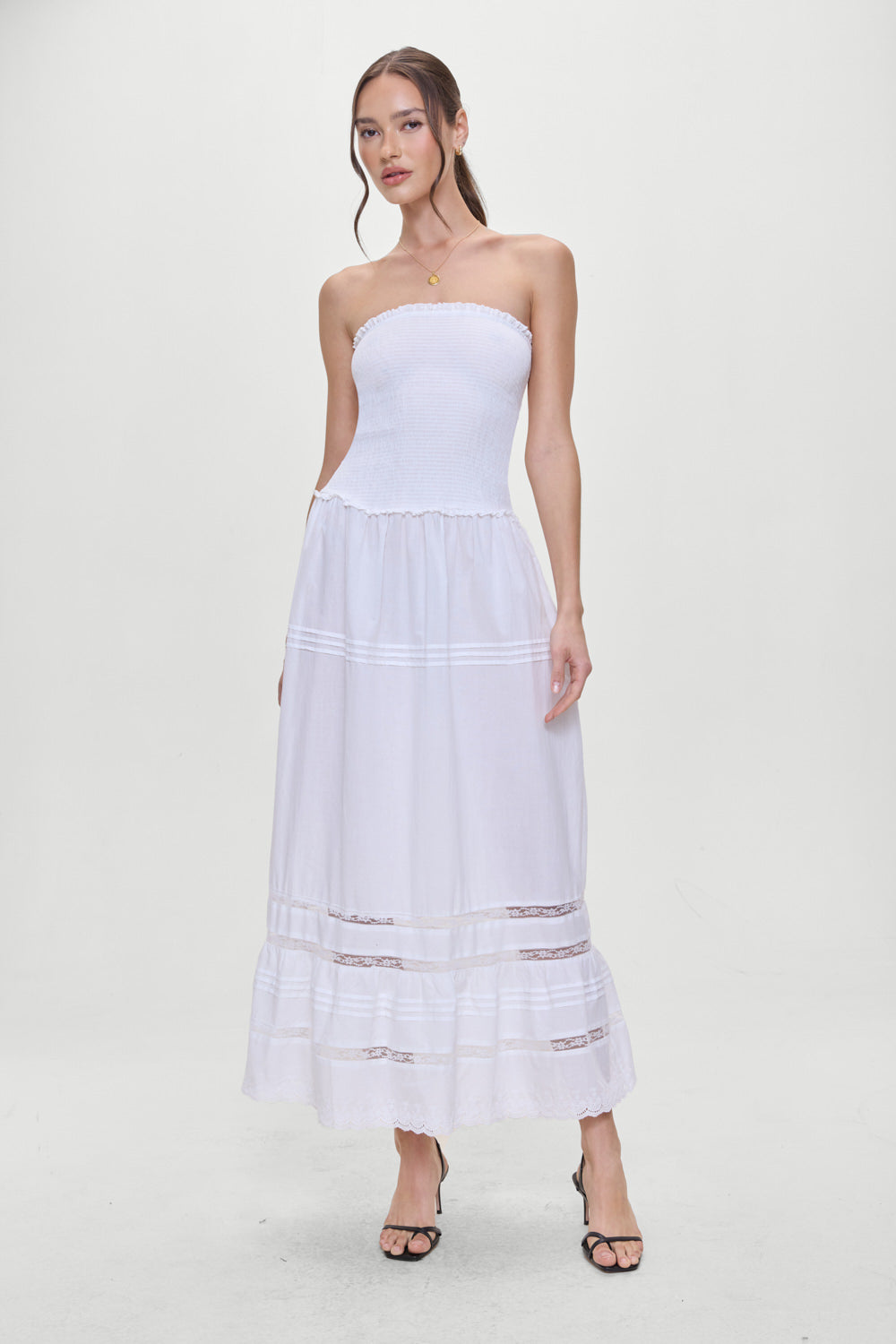 Empress Strapless Smocked Maxi Dress - White | Frankies Bikinis