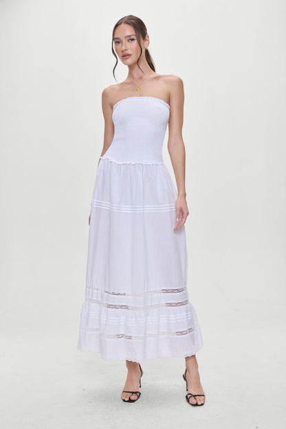 Empress Strapless Smocked Maxi Dress - White | Frankies Bikinis