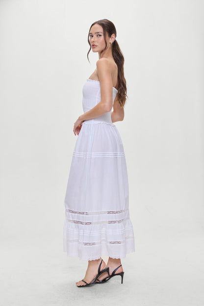 Empress Strapless Smocked Maxi Dress - White | Frankies Bikinis