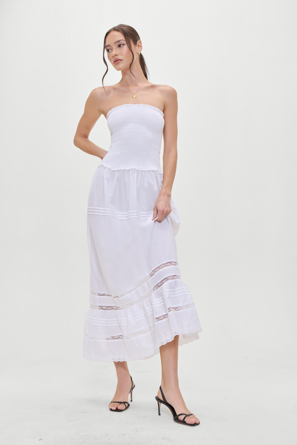 Empress Strapless Smocked Maxi Dress - White | Frankies Bikinis