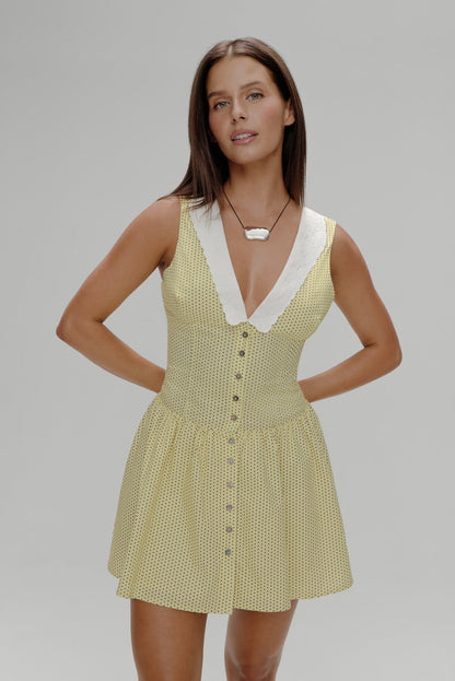 Marley Cotton Mini Dress - Lemon Dot | Frankies Bikinis